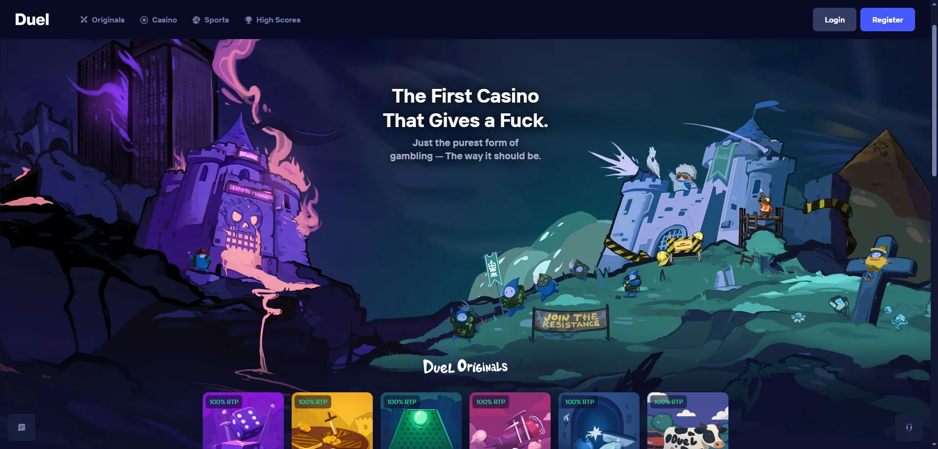 Duel Casino domača stran — vstop v račun in igre
